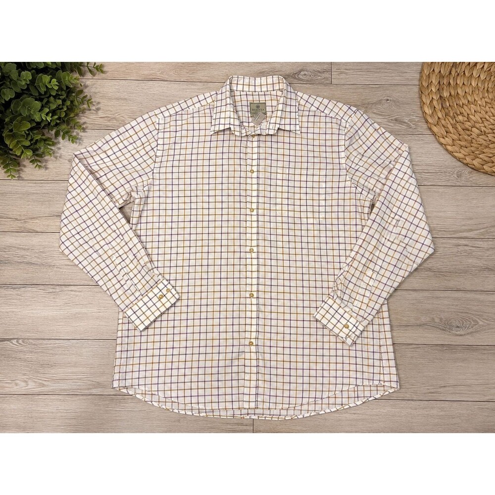 Beretta Since 1526 Mens XXL Plaid Long‎ Sleeve Button Down Shirt Cotton Blend